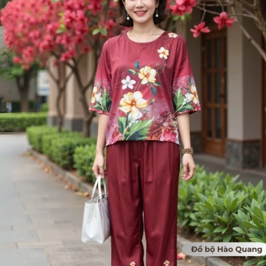 Đồ bộ trung niên lụa Vân Gỗ Hào Quang cao cấp, nhẹ mát, thoải mái - chỉ 117k