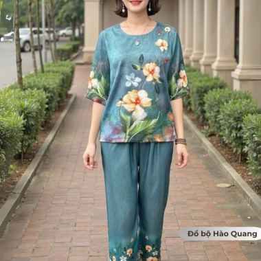 Đồ bộ trung niên lụa Vân Gỗ Hào Quang cao cấp, nhẹ mát, thoải mái - chỉ 117k