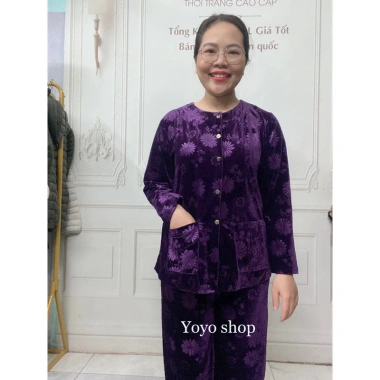 Đồ Bộ Trung Niên Nhung Bà Thu Đông Mã N - Chất Lụa Cao Cấp, Giá 189.000₫