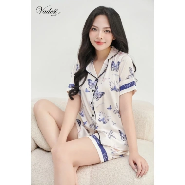 Đồ bộ VADESI Đùi tay ngắn Pijama Điệp Xanh, lụa mát nhẹ, thoáng mát mùa hè 269k