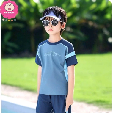 Đồ bơi 2 mảnh bé trai 10-42kg dưới 1m5 - Áo tay ngắn viền, quần 2 lớp, giá 219.000 VND 2