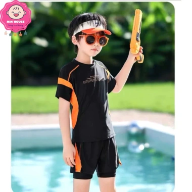 Đồ bơi 2 mảnh bé trai 10-42kg dưới 1m5 - Áo tay ngắn viền, quần 2 lớp, giá 219.000 VND 4