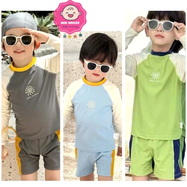 Đồ bơi 2 mảnh bé trai 10-45kg dưới 1m5 áo tay dài, quần 2 lớp phối viền, giá 219.000 đồng - đi biển, đi bơi