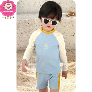Đồ bơi 2 mảnh bé trai 10-45kg dưới 1m5 áo tay dài, quần 2 lớp phối viền, giá 219.000 đồng - đi biển, đi bơi