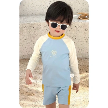 Đồ bơi 2 mảnh bé trai 10-45kg dưới 1m5 áo tay dài, quần 2 lớp phối viền, giá 219.000 đồng - đi biển, đi bơi
