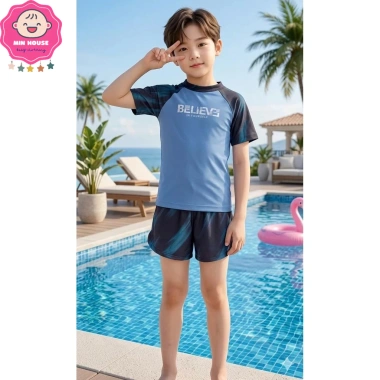 Đồ bơi 2 mảnh bé trai 10-46kg dưới 1m55 - Áo tay ngắn, quần 2 lớp, đi biển, bơi - 219.000₫ 2