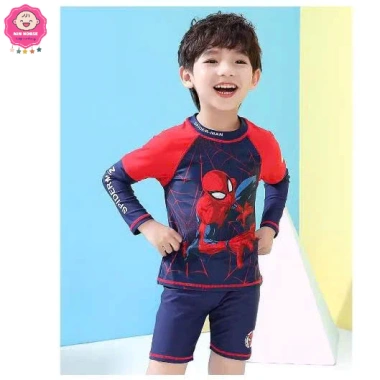 Đồ bơi 2 mảnh bé trai 17-30kg áo tay dài xanh họa tiết Người Nhện, thích hợp đi biển, bơi - 189.000₫ 3