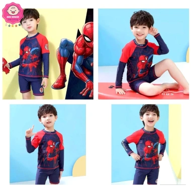 Đồ bơi 2 mảnh bé trai 17-30kg áo tay dài xanh họa tiết Người Nhện, thích hợp đi biển, bơi - 189.000₫ 5