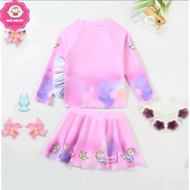 Đồ bơi 2 mảnh tay dài, chân váy ngựa Pony cho bé gái 10-25kg, đi biển, đi bơi