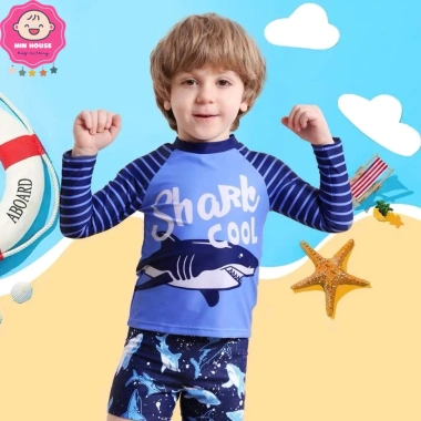 Đồ bơi 2 mảnh tay dài hoạ tiết cá mập cho bé trai 10-30kg - Giá ưu đãi 199.000đ 2