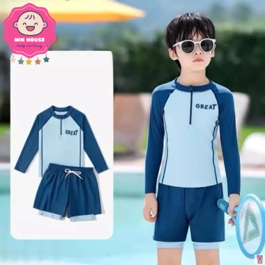 Đồ bơi 2 mảnh tay dài, quần 2 lớp cho bé trai, phù hợp đi biển, bơi - Giá 189.000₫ 2