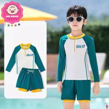 Đồ bơi 2 mảnh tay dài, quần 2 lớp cho bé trai, phù hợp đi biển, bơi - Giá 189.000₫ 3