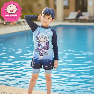 Đồ bơi 2 mảnh tay dài, quần 2 lớp họa tiết in tràn cho bé trai 10-45kg dưới 1m55 - Đi biển, đi bơi giá 230k 3