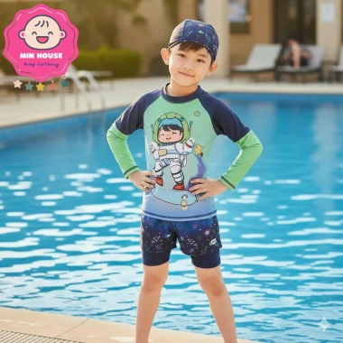 Đồ bơi 2 mảnh tay dài, quần 2 lớp họa tiết in tràn cho bé trai 10-45kg dưới 1m55 - Đi biển, đi bơi giá 230k 4