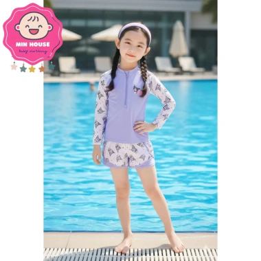 Đồ bơi 2 mảnh tay dài, quần 2 lớp in họa tiết Kuromi đáng yêu cho bé gái - Đi biển, đi bơi - Giá ưu đãi 199.000₫