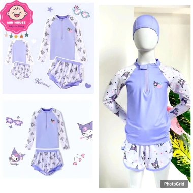 Đồ bơi 2 mảnh tay dài, quần 2 lớp in họa tiết Kuromi đáng yêu cho bé gái - Đi biển, đi bơi - Giá ưu đãi 199.000₫