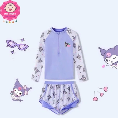 Đồ bơi 2 mảnh tay dài, quần 2 lớp in họa tiết Kuromi đáng yêu cho bé gái - Đi biển, đi bơi - Giá ưu đãi 199.000₫