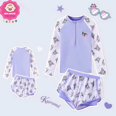 Đồ bơi 2 mảnh tay dài, quần 2 lớp in họa tiết Kuromi đáng yêu cho bé gái - Đi biển, đi bơi - Giá ưu đãi 199.000₫