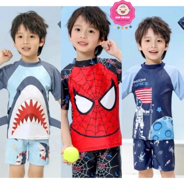Đồ bơi 2 mảnh tay ngắn Người Nhện và Cá Mập kèm nón cho bé trai 11-30kg - 189.000 2