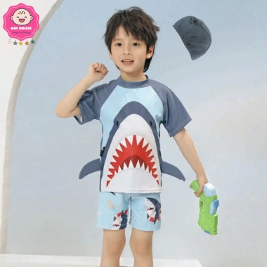 Đồ bơi 2 mảnh tay ngắn Người Nhện và Cá Mập kèm nón cho bé trai 11-30kg - 189.000 3