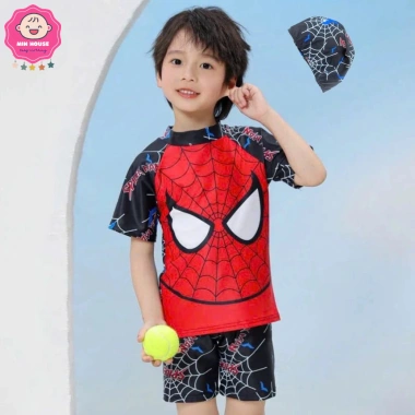 Đồ bơi 2 mảnh tay ngắn Người Nhện và Cá Mập kèm nón cho bé trai 11-30kg - 189.000 4