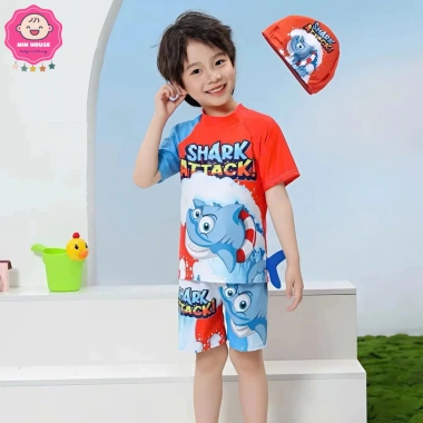 Đồ bơi 2 mảnh tay ngắn Người Nhện và Cá Mập kèm nón cho bé trai 11-30kg - 189.000 6