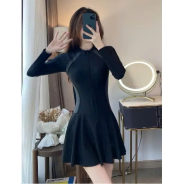 Đồ bơi bikini 1 mảnh liền thân kiểu váy, tay ngắn hoặc dài, khóa kéo trước nữ (39-62kg) - 169k 10