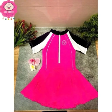 Đồ bơi bikini liền thân kiểu váy tay ngắn viền trắng cho bé gái giá chỉ 199.000đ 2