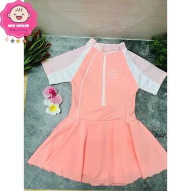 Đồ bơi bikini liền thân kiểu váy tay ngắn viền trắng cho bé gái giá chỉ 199.000đ 5