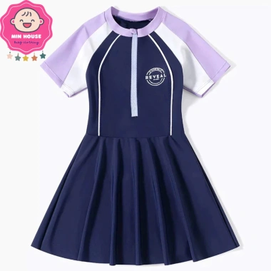 Đồ bơi bikini liền thân kiểu váy tay ngắn viền trắng cho bé gái giá chỉ 199.000đ 6