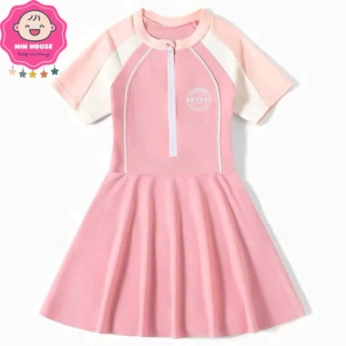 Đồ bơi bikini liền thân kiểu váy tay ngắn viền trắng cho bé gái giá chỉ 199.000đ 7
