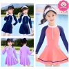 Đồ bơi bikini liền thân tay dài kiểu váy viền cho bé gái 10-45kg - Giá ưu đãi 147k