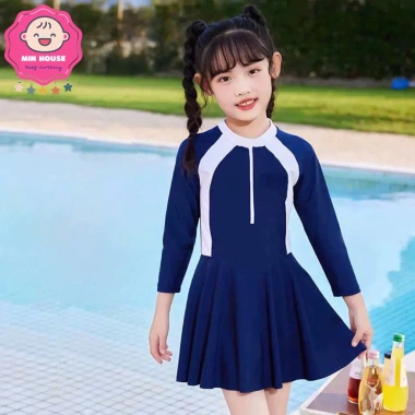 Đồ bơi bikini liền thân tay dài kiểu váy viền cho bé gái 10-45kg - Giá ưu đãi 147k 7