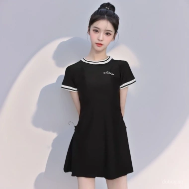 Đồ bơi hai mảnh Hàn Quốc, váy ngắn eo cao, màu khối, kiểm soát bụng - Giảm 20% 6