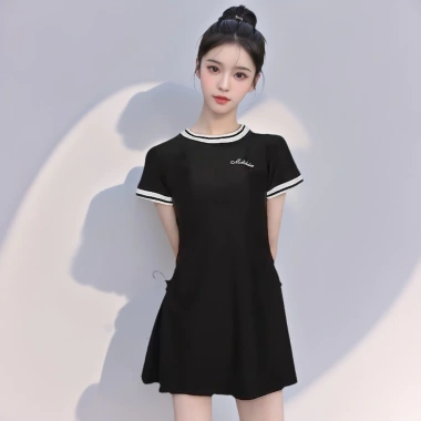 Đồ bơi hai mảnh Hàn Quốc, váy ngắn eo cao, màu khối, kiểm soát bụng - Giảm 20% 10