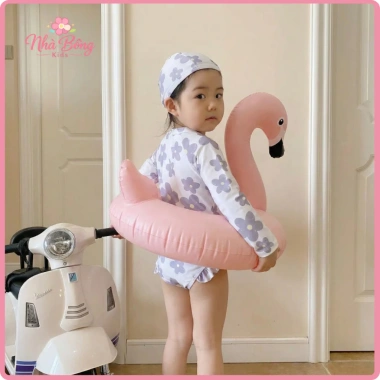 Đồ Bơi Liền Thân Bé Gái Tay Dài Hoa Tím Co Giãn 4 Chiều Không Bí Da, Nhân Bông, Giá Ưu Đãi 179k 4