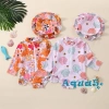 Đồ Bơi Liền Thân Tay Dài + Mũ Vỏ Sò Họa Tiết Hoa Xinh - Thời Trang Xuân Hè Giảm Giá