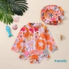Đồ Bơi Liền Thân Tay Dài + Mũ Vỏ Sò Họa Tiết Hoa Xinh - Thời Trang Xuân Hè Giảm Giá 2
