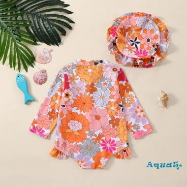 Đồ Bơi Liền Thân Tay Dài + Mũ Vỏ Sò Họa Tiết Hoa Xinh - Thời Trang Xuân Hè Giảm Giá 8