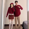 Đồ cặp áo len PINKLOVE dài tay màu đỏ, giả sơ mi thời trang thu đông cho cặp đôi 3