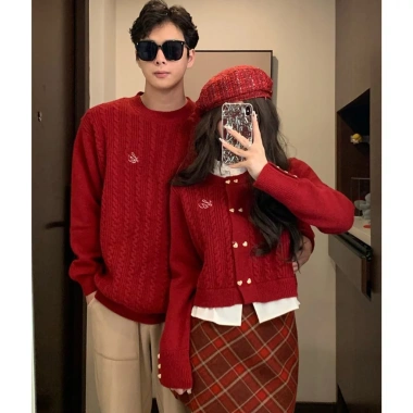 Đồ cặp áo len PINKLOVE dài tay màu đỏ, giả sơ mi thời trang thu đông cho cặp đôi 4 Đồ cặp áo len PINKLOVE dài tay màu đỏ, giả sơ mi thời trang thu đông cho cặp đôi 4