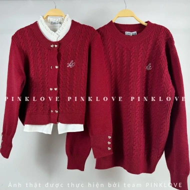 Đồ cặp áo len PINKLOVE dài tay màu đỏ, giả sơ mi thời trang thu đông cho cặp đôi