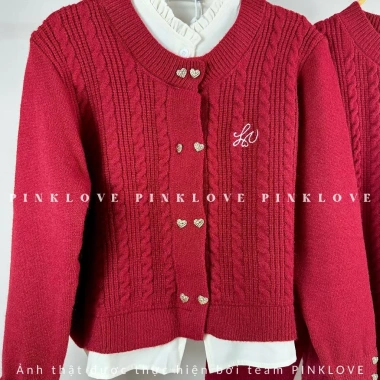 Đồ cặp áo len PINKLOVE dài tay màu đỏ, giả sơ mi thời trang thu đông cho cặp đôi