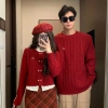 Đồ cặp áo len PINKLOVE dài tay màu đỏ, giả sơ mi thời trang thu đông cho cặp đôi 9