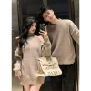 Đồ cặp nam nữ PINKLOVE set couple áo nam đầm nữ thu đông, khoét vai vải len dày dặn, giảm còn 500k 10