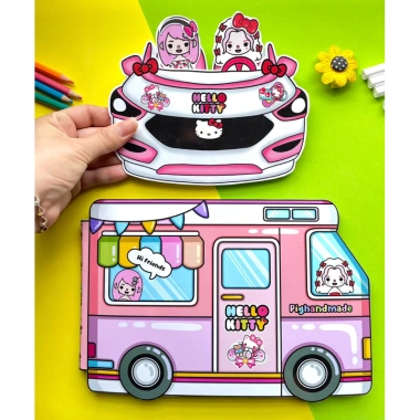 Đồ chơi Bóc dán Xe cắm trại công viên Hello Kitty - Búp bê giấy Pighandmade 199k