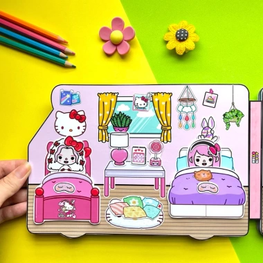 Đồ chơi Bóc dán Xe cắm trại công viên Hello Kitty - Búp bê giấy Pighandmade 199k