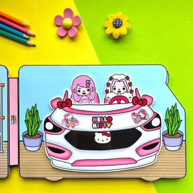 Đồ chơi Bóc dán Xe cắm trại công viên Hello Kitty - Búp bê giấy Pighandmade 199k
