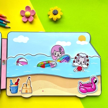 Đồ chơi Bóc dán Xe cắm trại công viên Hello Kitty - Búp bê giấy Pighandmade 199k