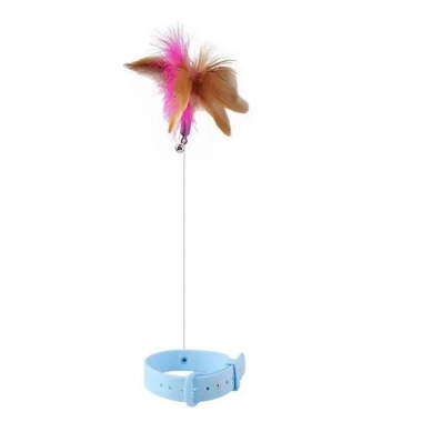 Đồ chơi mèo tự chơi vòng cổ silicone, cần câu lông vũ điều chỉnh, kích thích bản năng săn bắn, an toàn, không chán 10